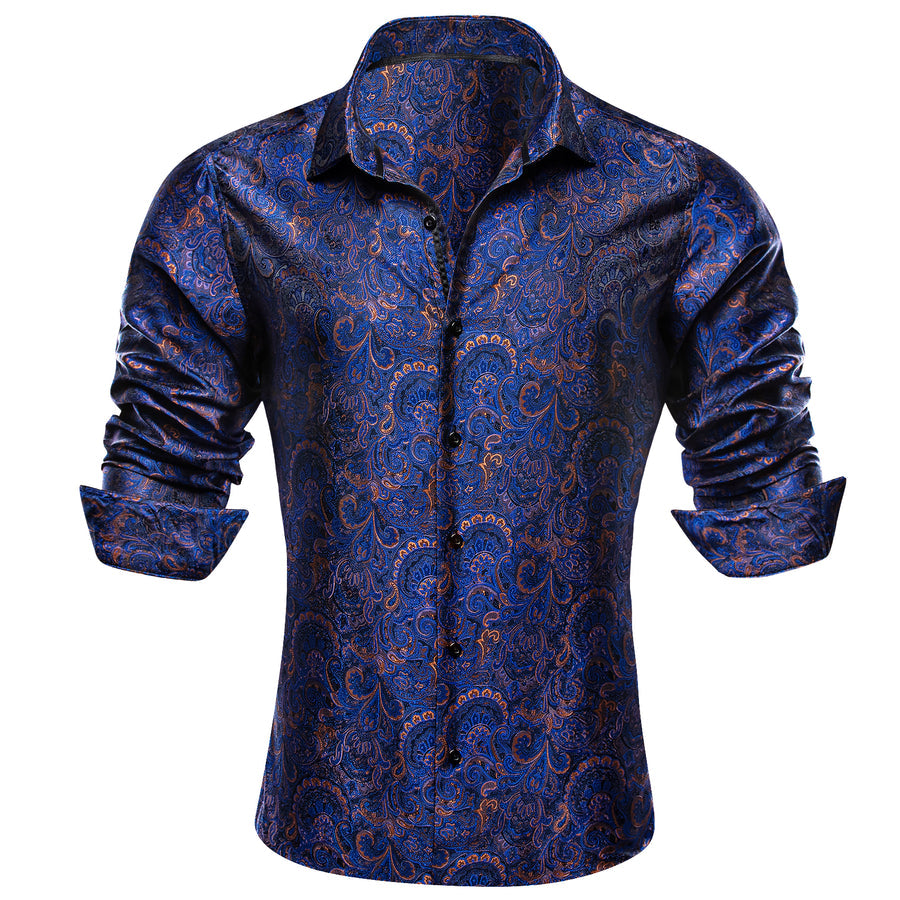 Blue Paisley Silk Dress Shirt shirt - Sophisticated Gentlemen