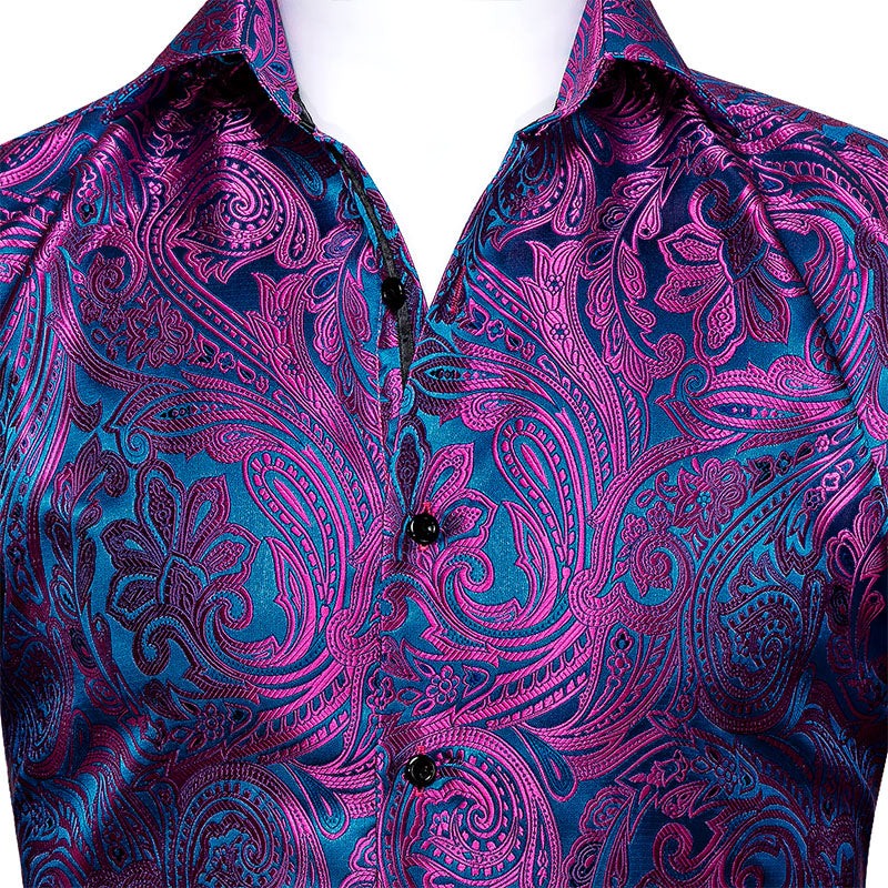 Purple and Blue Paisley Silk Dress Shirt shirt - Sophisticated Gentlemen