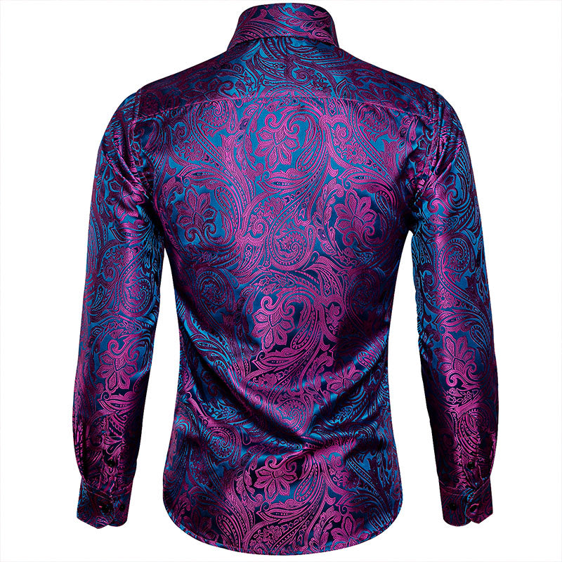 Purple and Blue Paisley Silk Dress Shirt shirt - Sophisticated Gentlemen