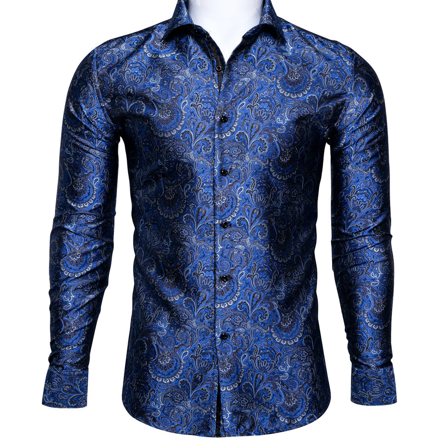 Royal Blue Paisley Dress Shirt 2XL Royal Blue Paisley Dress Shirt 2XL