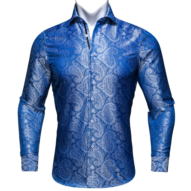 Elegant Blue Paisley Silk Dress Shirt shirt S - Sophisticated Gentlemen