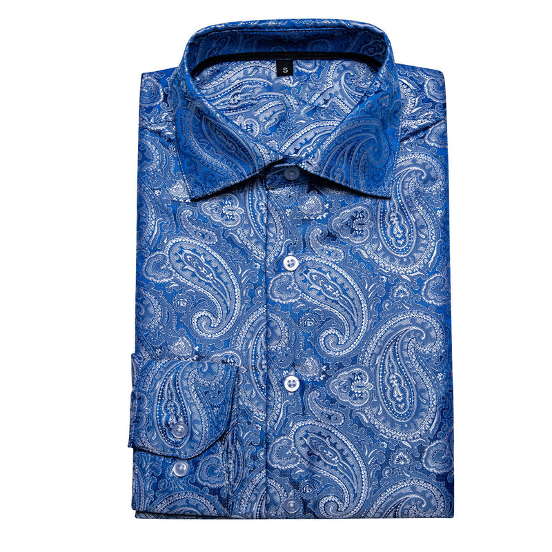 Elegant Blue Paisley Silk Dress Shirt shirt - Sophisticated Gentlemen