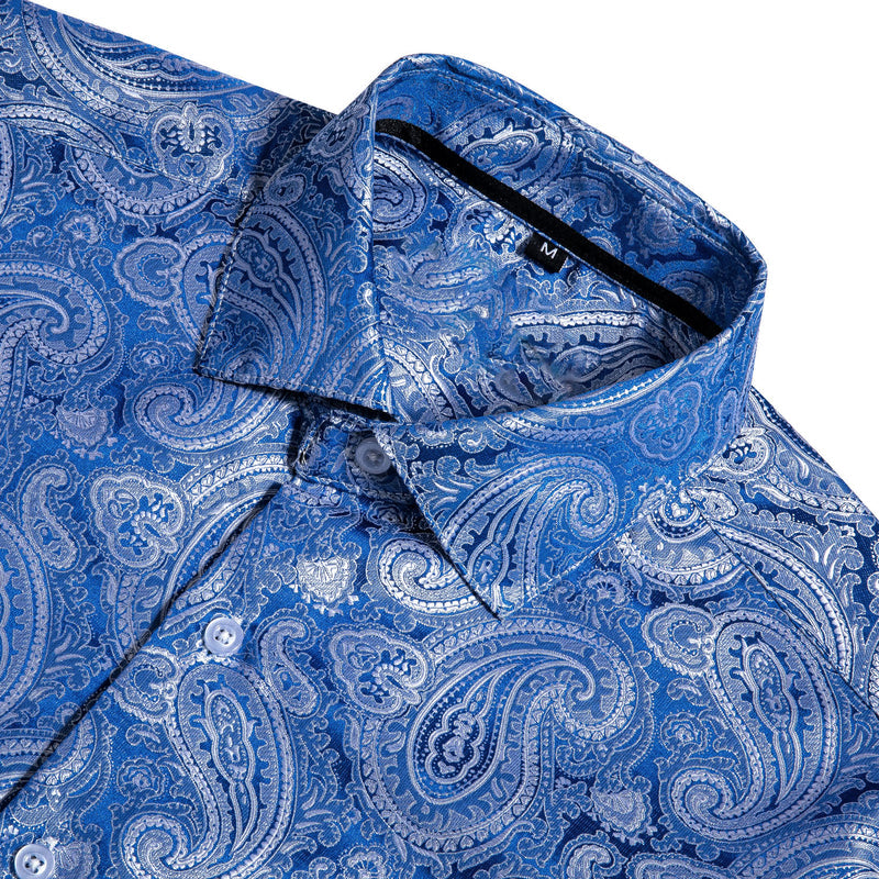 Elegant Blue Paisley Silk Dress Shirt shirt - Sophisticated Gentlemen