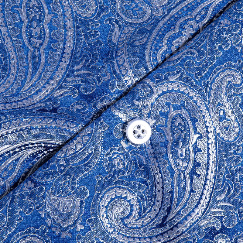 Elegant Blue Paisley Silk Dress Shirt shirt - Sophisticated Gentlemen