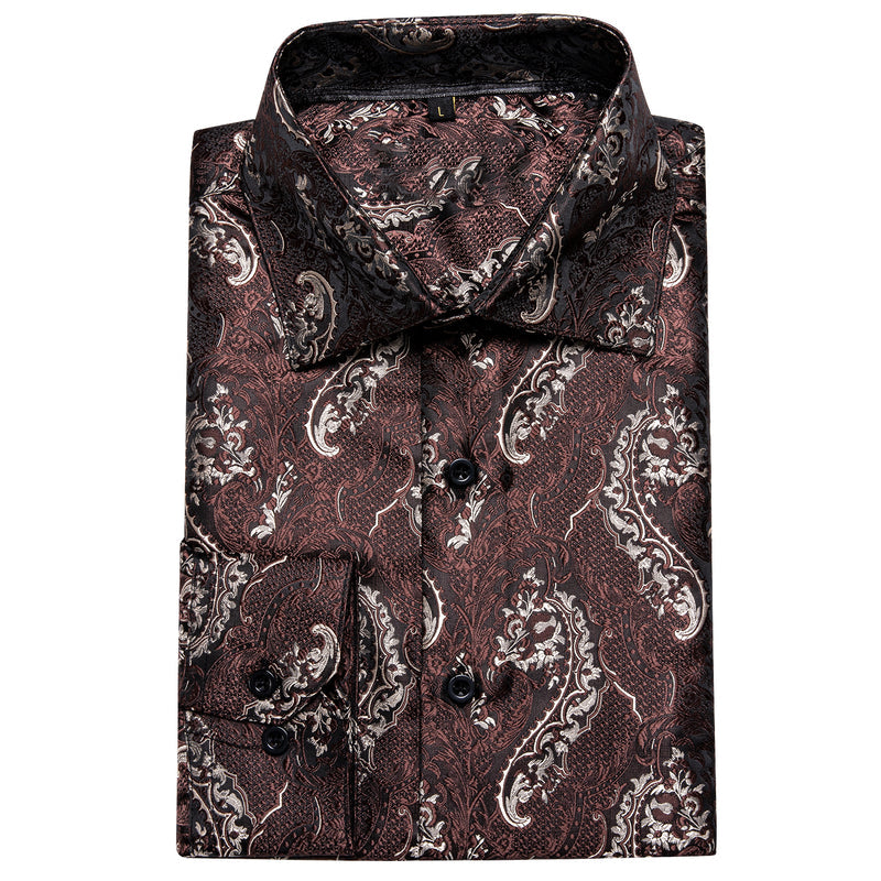 Chocolate Floral Silk Dress Shirt shirt - Sophisticated Gentlemen
