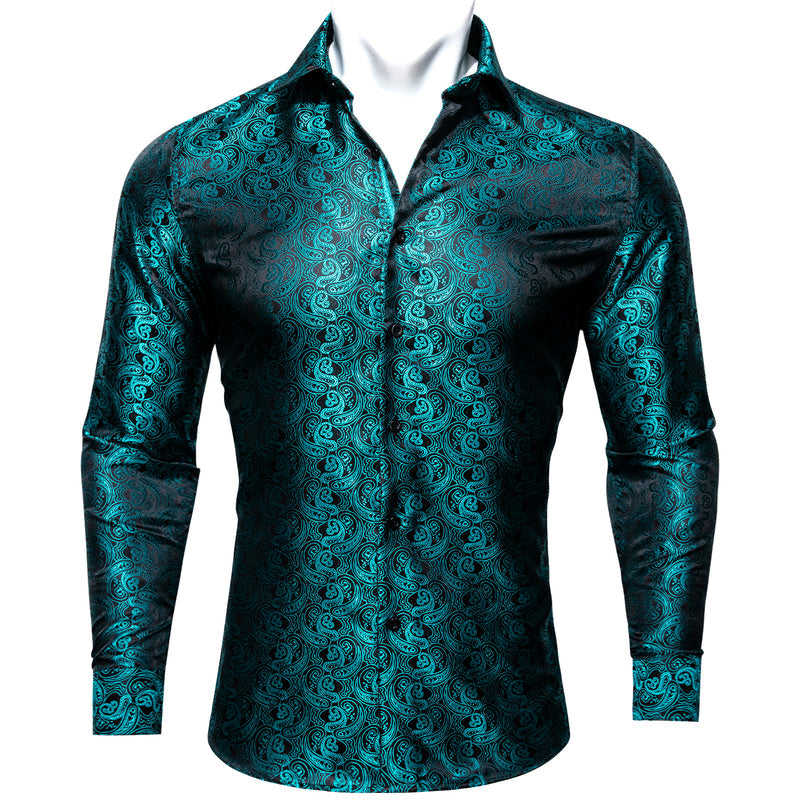 Midnight Black and Lake Blue Paisley Silk Dress Shirt shirt S - Sophisticated Gentlemen