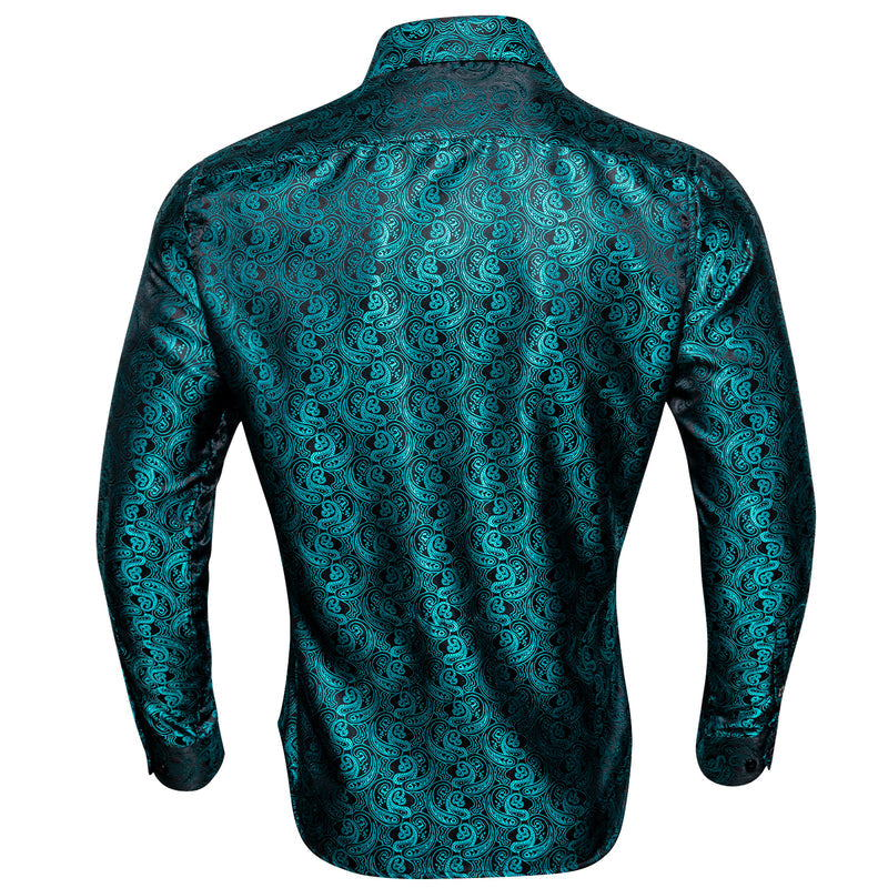 Midnight Black and Lake Blue Paisley Silk Dress Shirt shirt - Sophisticated Gentlemen