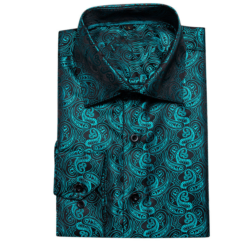 Midnight Black and Lake Blue Paisley Silk Dress Shirt shirt - Sophisticated Gentlemen
