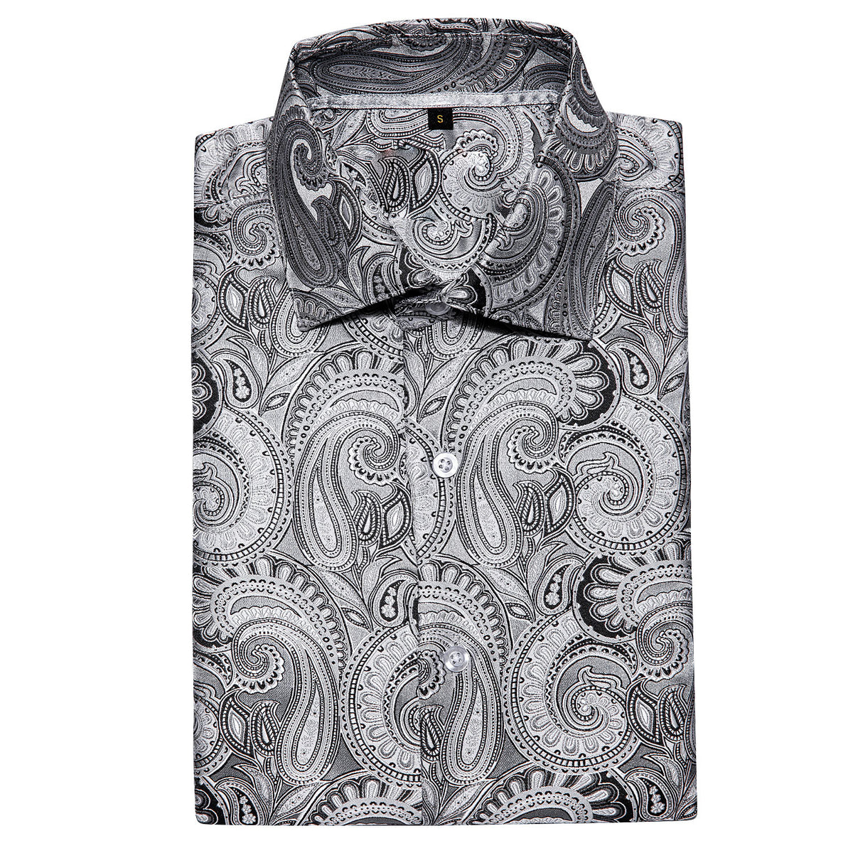 Silver Paisley Silk Short Sleeve Shirt shirt    - Sophisticated Gentlemen