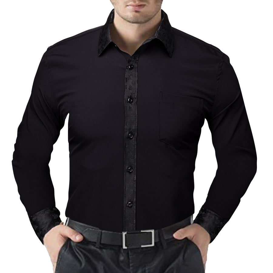 Black Dress Shirt with Subtle Floral Accent Trim shirt - Sophisticated Gentlemen