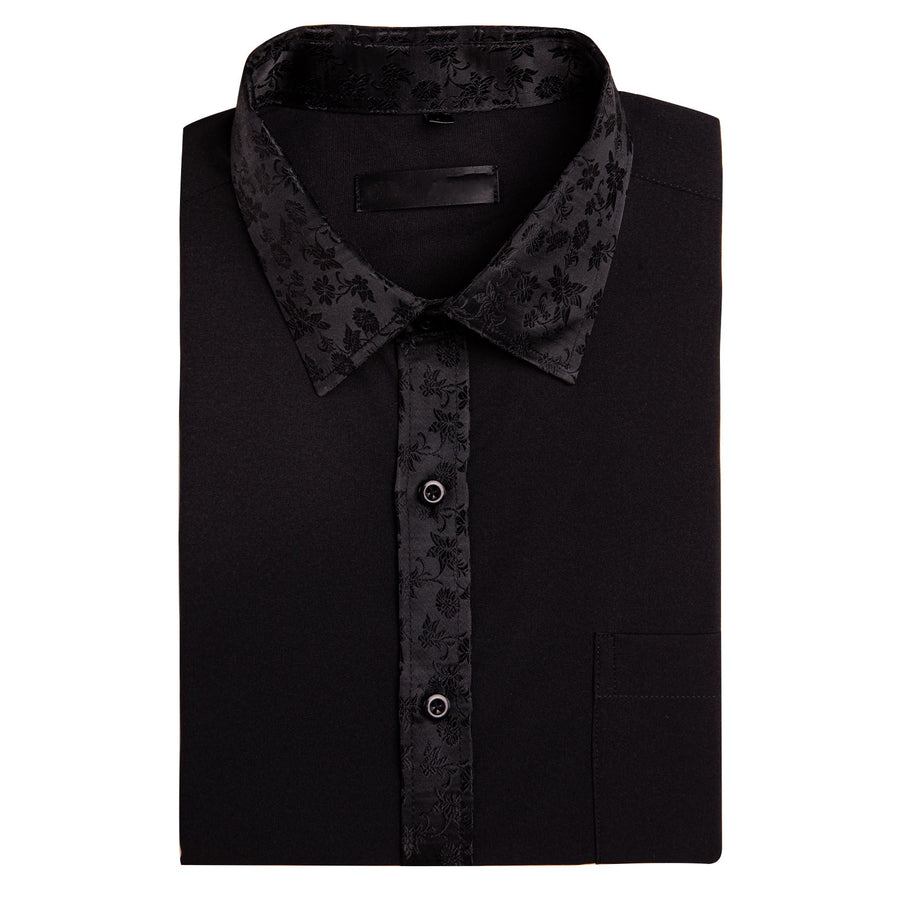 Black Dress Shirt with Subtle Floral Accent Trim shirt - Sophisticated Gentlemen