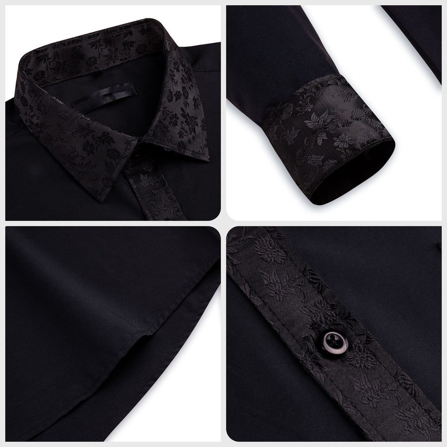 Black Dress Shirt with Subtle Floral Accent Trim shirt - Sophisticated Gentlemen