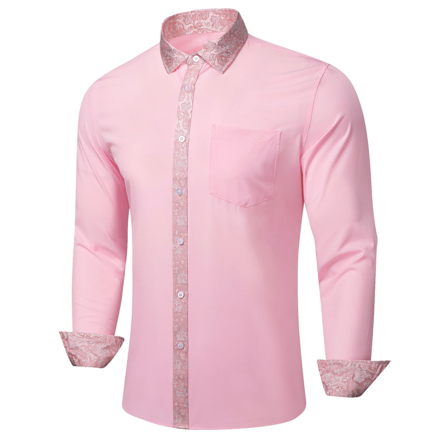 Baby Pink Dress Shirt with White & Pink Floral Trim Detailing shirt - Sophisticated Gentlemen
