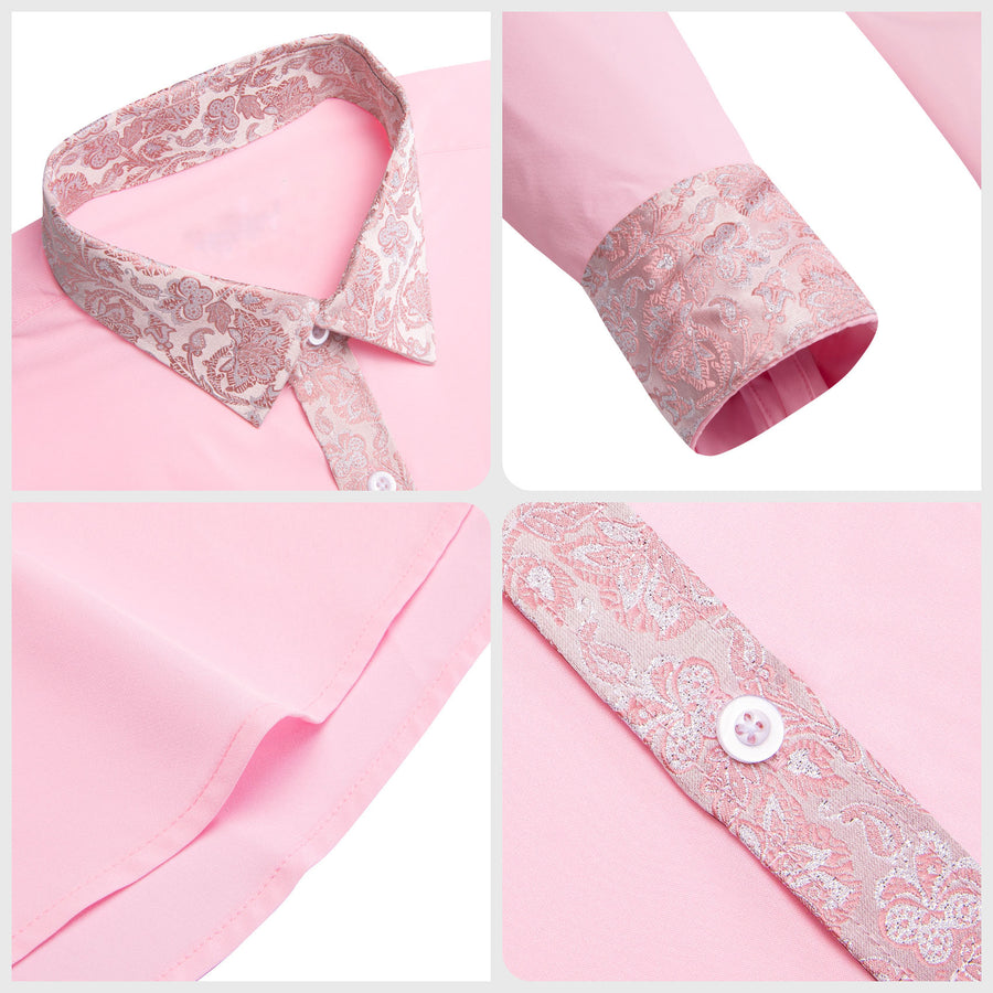 Baby Pink Dress Shirt with White & Pink Floral Trim Detailing shirt - Sophisticated Gentlemen