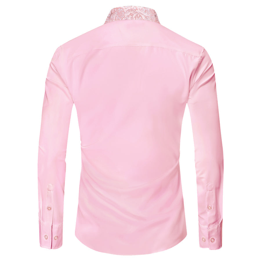Baby Pink Dress Shirt with White & Pink Floral Trim Detailing shirt - Sophisticated Gentlemen