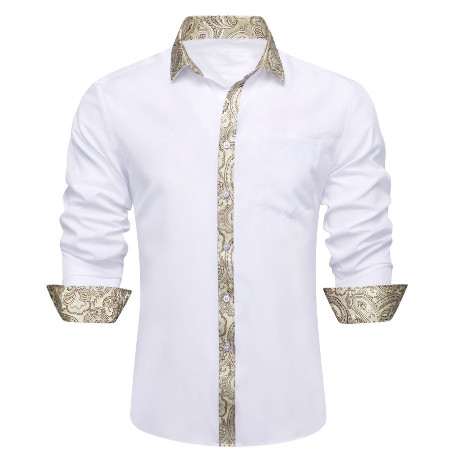 White Dress Shirt with Champagne Paisley Trim Detailing shirt S - Sophisticated Gentlemen