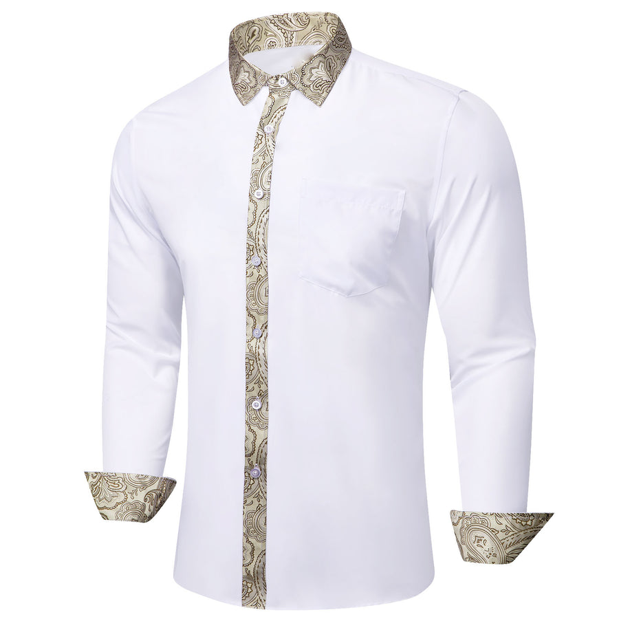White Dress Shirt with Champagne Paisley Trim Detailing shirt - Sophisticated Gentlemen