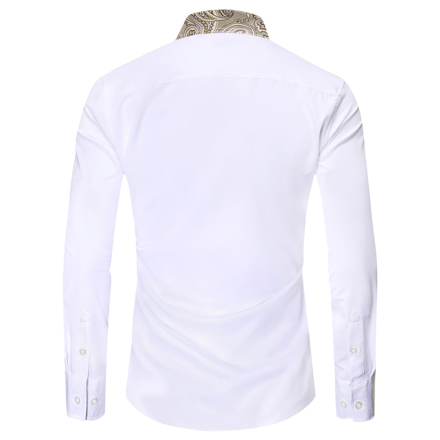 White Dress Shirt with Champagne Paisley Trim Detailing shirt - Sophisticated Gentlemen