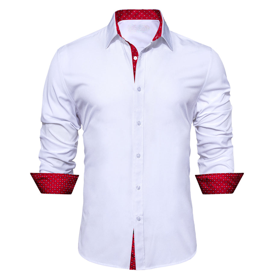 White Dress Shirt with Red & White Plaid Accent Trim shirt S - Sophisticated Gentlemen