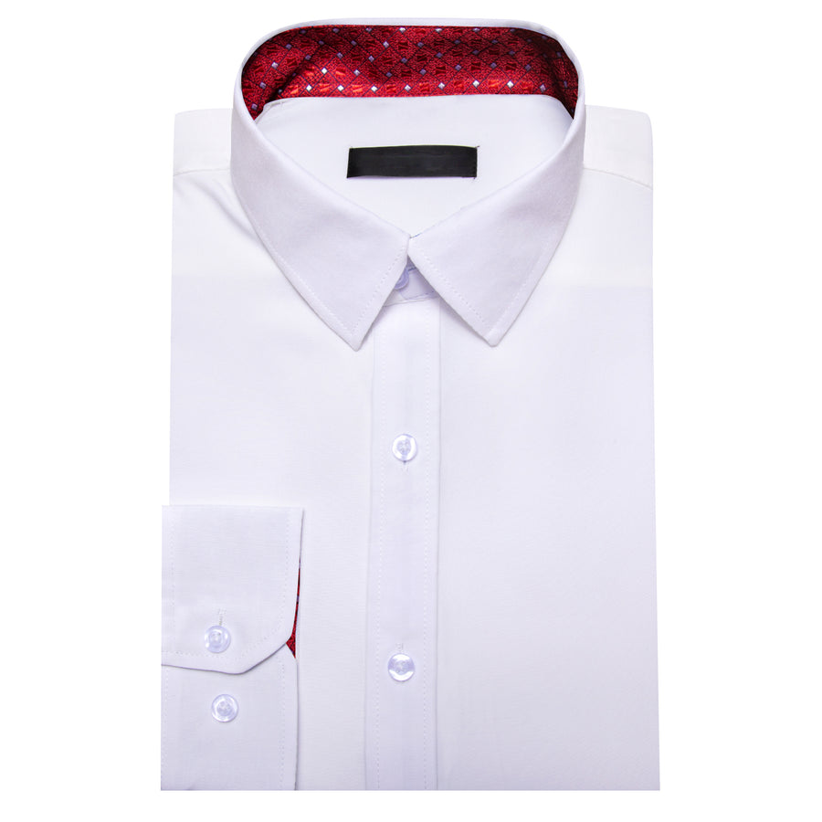 White Dress Shirt with Red & White Plaid Accent Trim shirt - Sophisticated Gentlemen