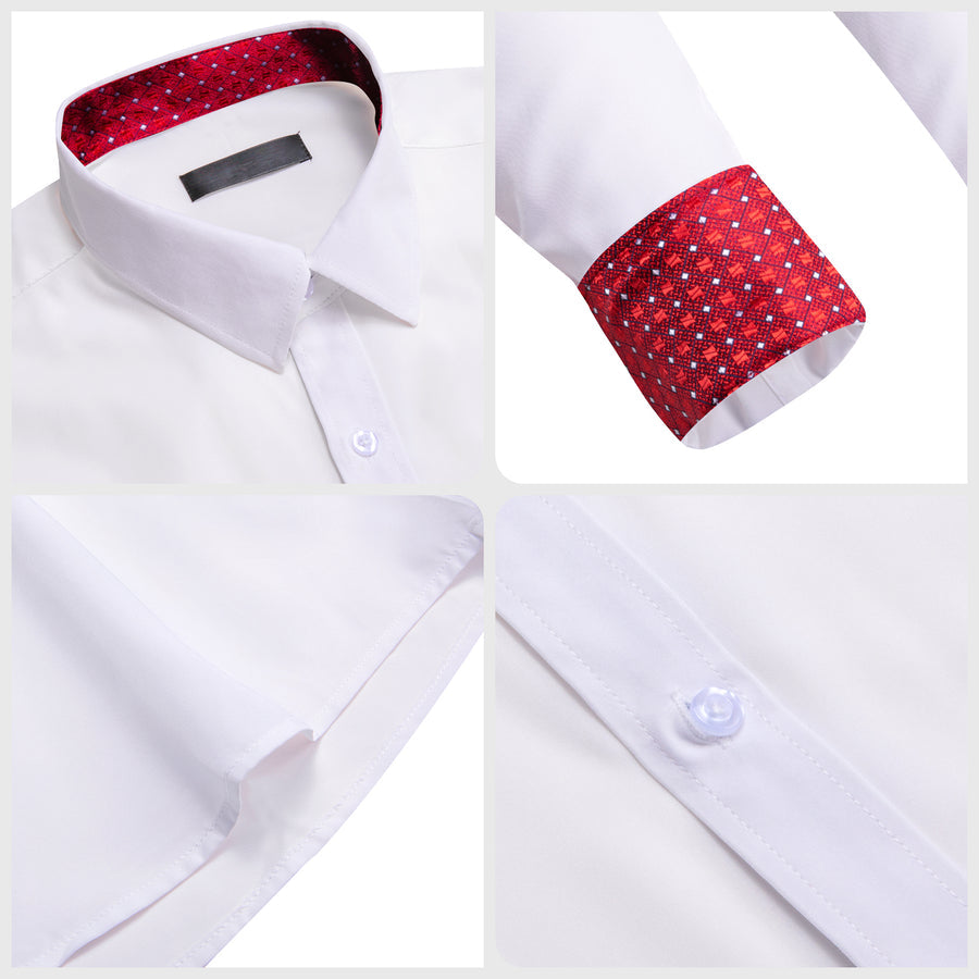 White Dress Shirt with Red & White Plaid Accent Trim shirt - Sophisticated Gentlemen