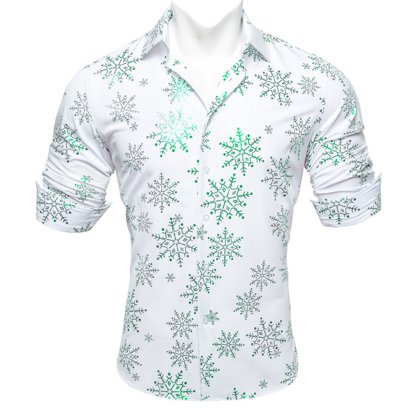 White & Green Snowflake Holiday Dress Shirt shirt - Sophisticated Gentlemen