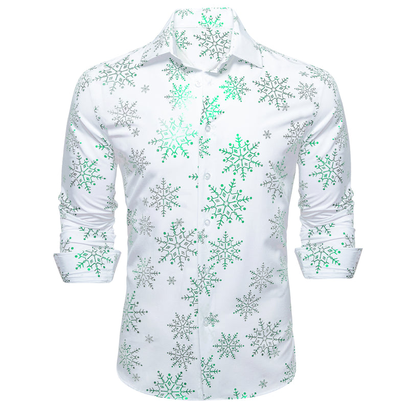 White & Green Snowflake Holiday Dress Shirt shirt - Sophisticated Gentlemen