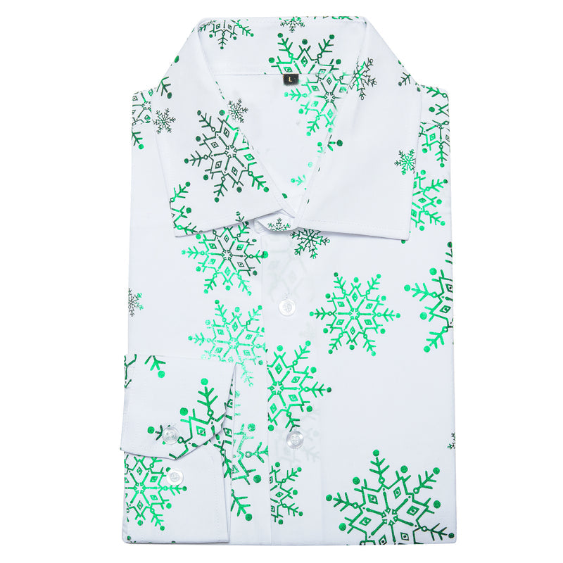 White & Green Snowflake Holiday Dress Shirt shirt - Sophisticated Gentlemen