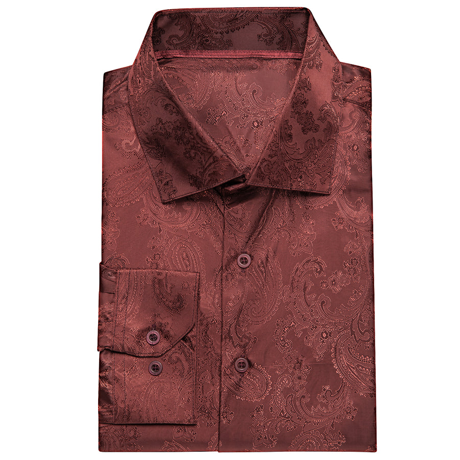 Red Brown Paisley Silk Dress Shirt shirt - Sophisticated Gentlemen