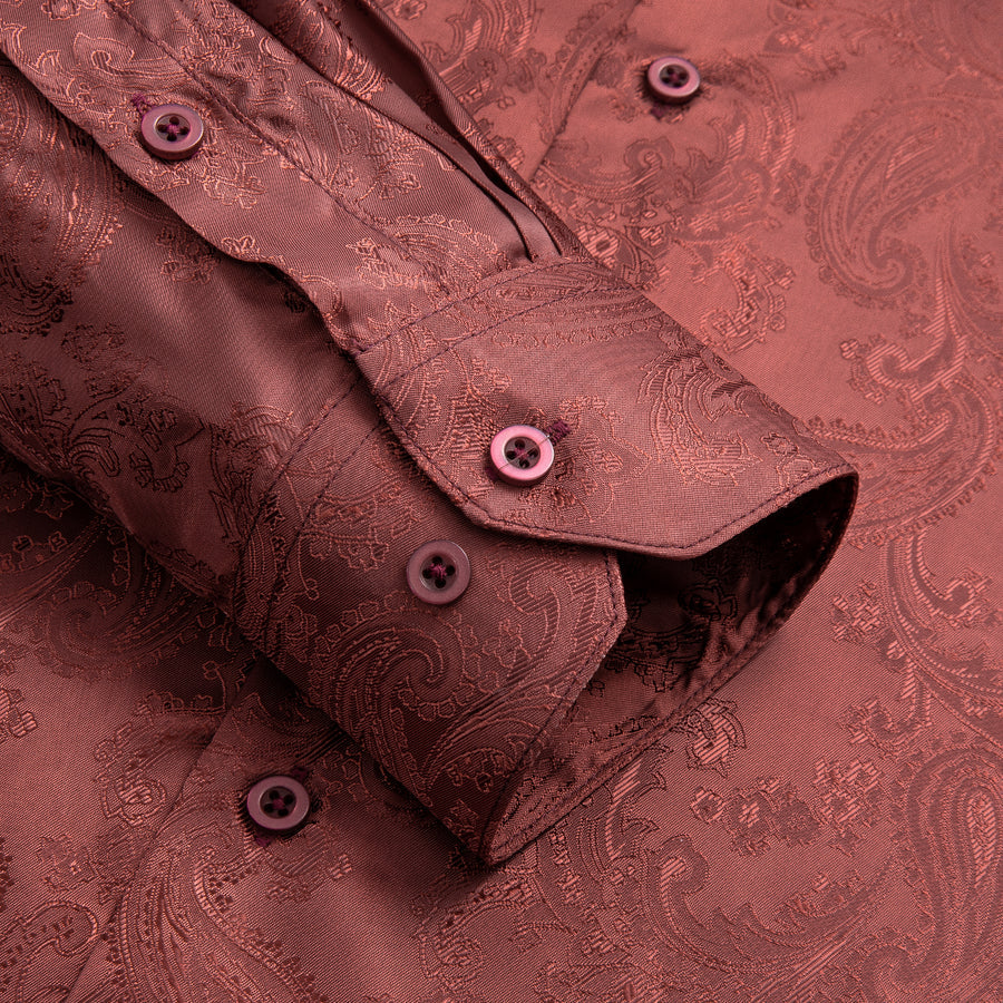 Red Brown Paisley Silk Dress Shirt shirt - Sophisticated Gentlemen