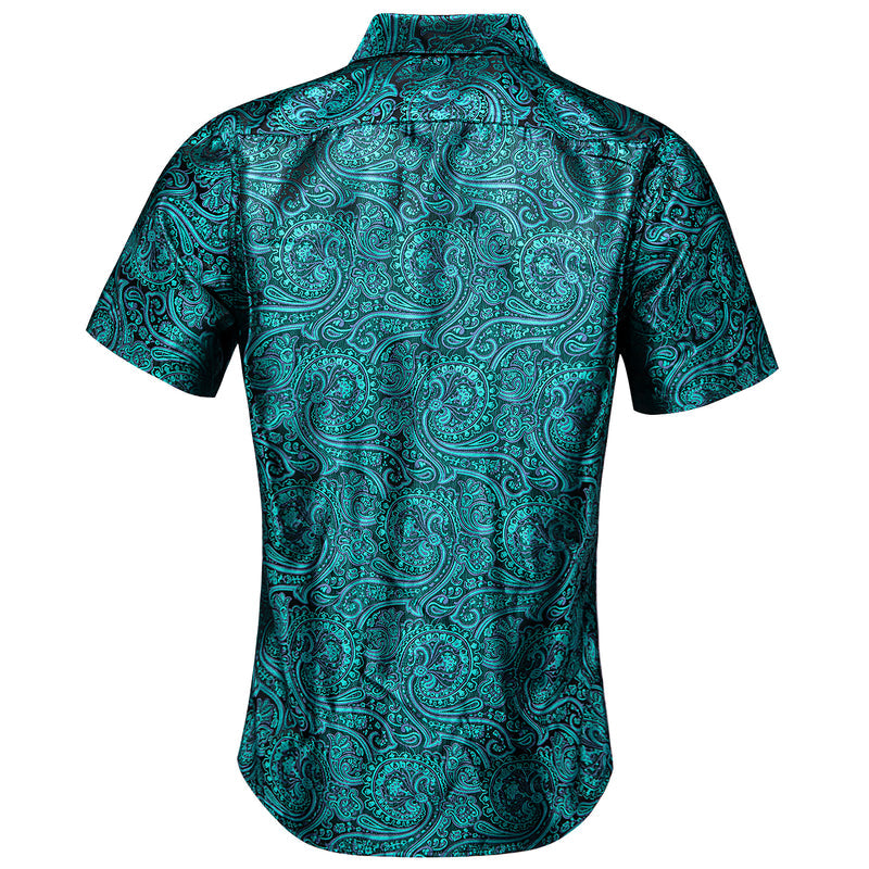 Emerald Green Paisley Silk Short Sleeve Shirt shirt - Sophisticated Gentlemen