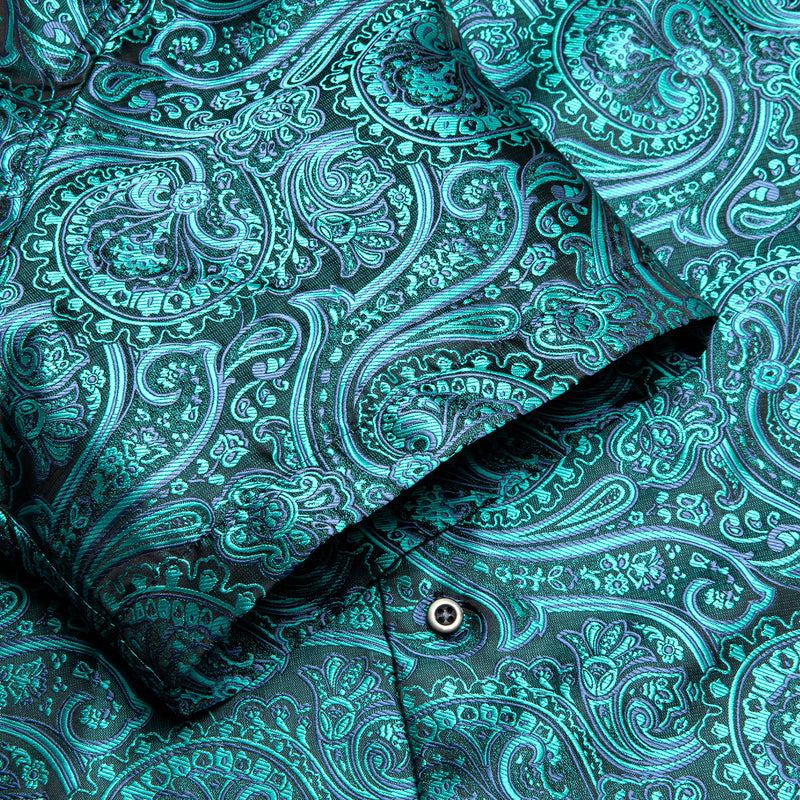 Emerald Green Paisley Silk Short Sleeve Shirt shirt - Sophisticated Gentlemen