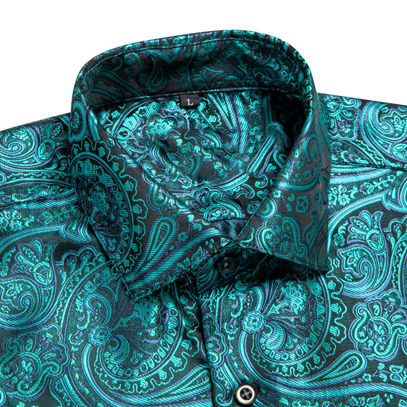 Emerald Green Paisley Silk Short Sleeve Shirt shirt - Sophisticated Gentlemen