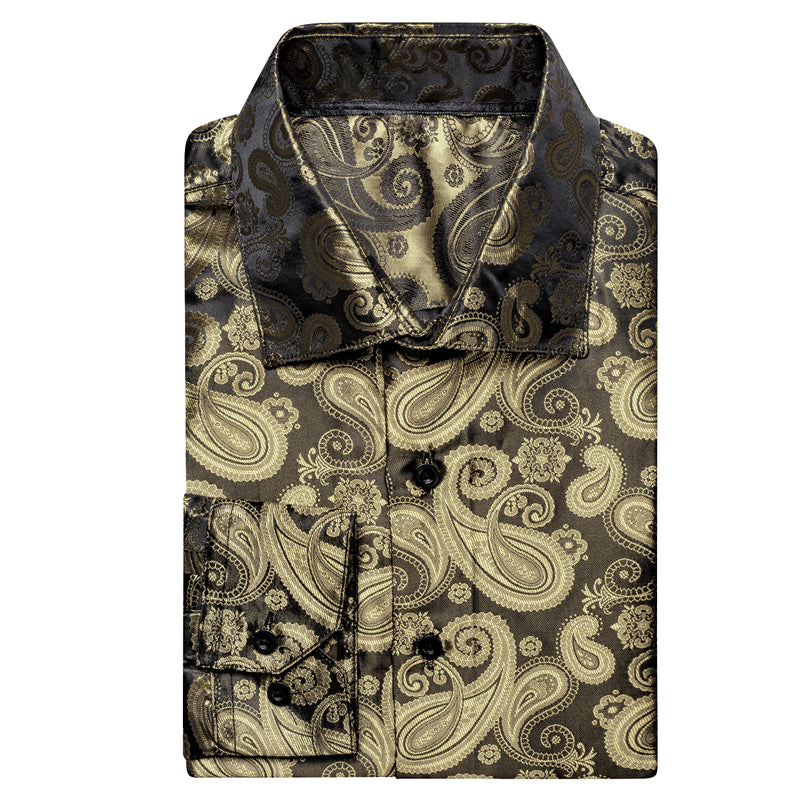 Luxury Champagne & Brown Paisley Silk Dress Shirt shirt - Sophisticated Gentlemen