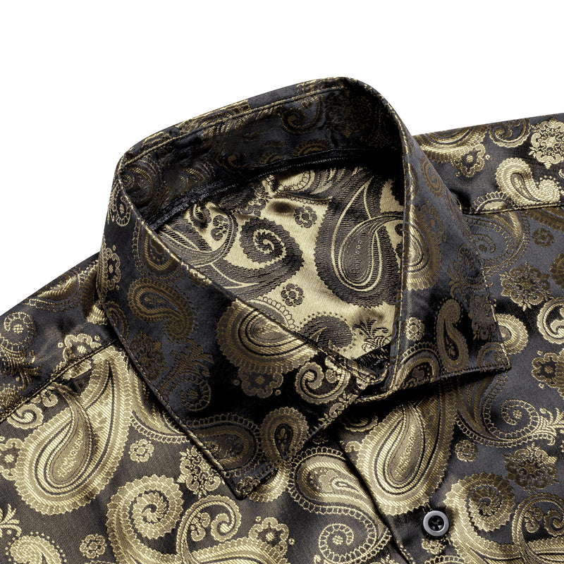 Luxury Champagne & Brown Paisley Silk Dress Shirt shirt - Sophisticated Gentlemen