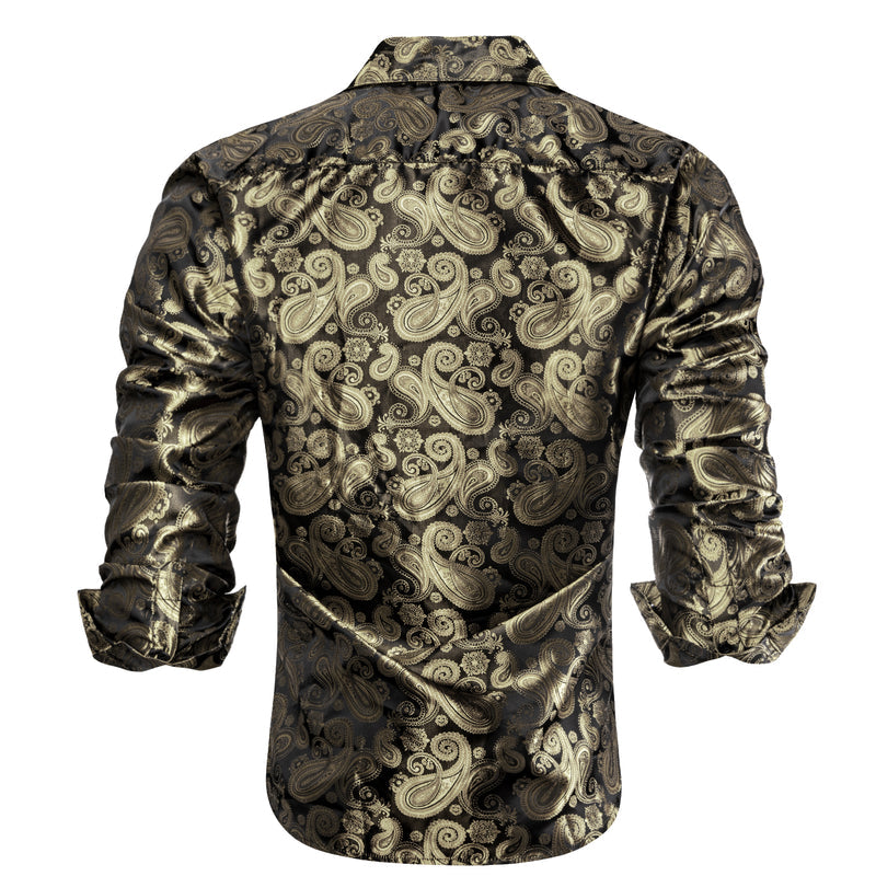 Luxury Champagne & Brown Paisley Silk Dress Shirt shirt - Sophisticated Gentlemen