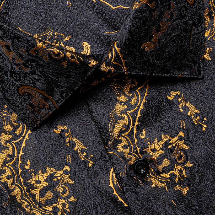 Black and Gold Floral Silk Dress Shirt shirt - Sophisticated Gentlemen
