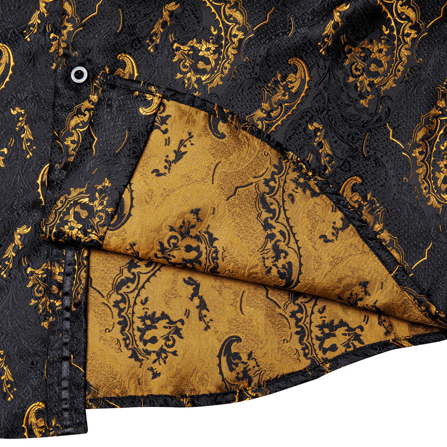 Black and Gold Floral Silk Dress Shirt shirt - Sophisticated Gentlemen