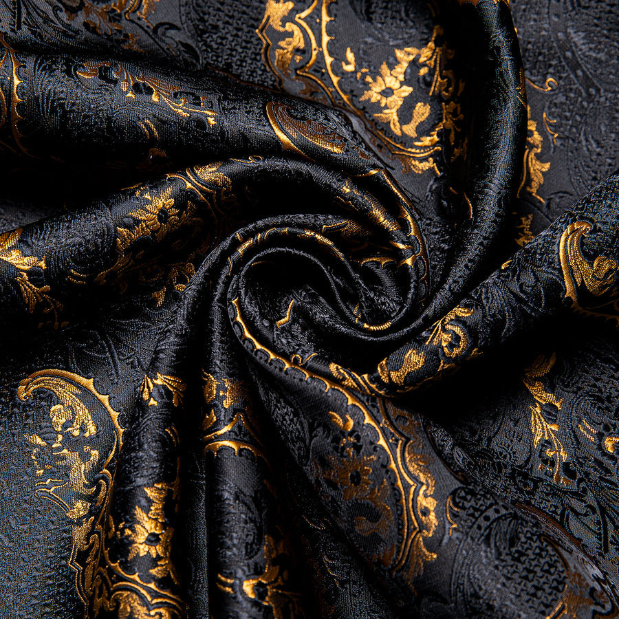 Black and Gold Floral Silk Dress Shirt shirt - Sophisticated Gentlemen