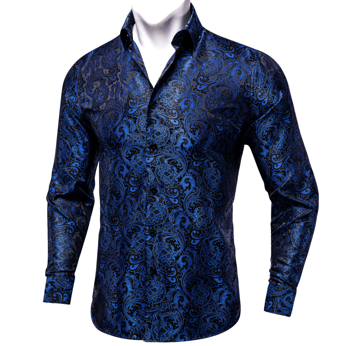 Black and Blue Floral Silk Shirt shirt S - Sophisticated Gentlemen
