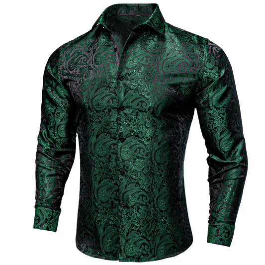 Dark Green Paisley Dress Shirt shirt S   - Sophisticated Gentlemen