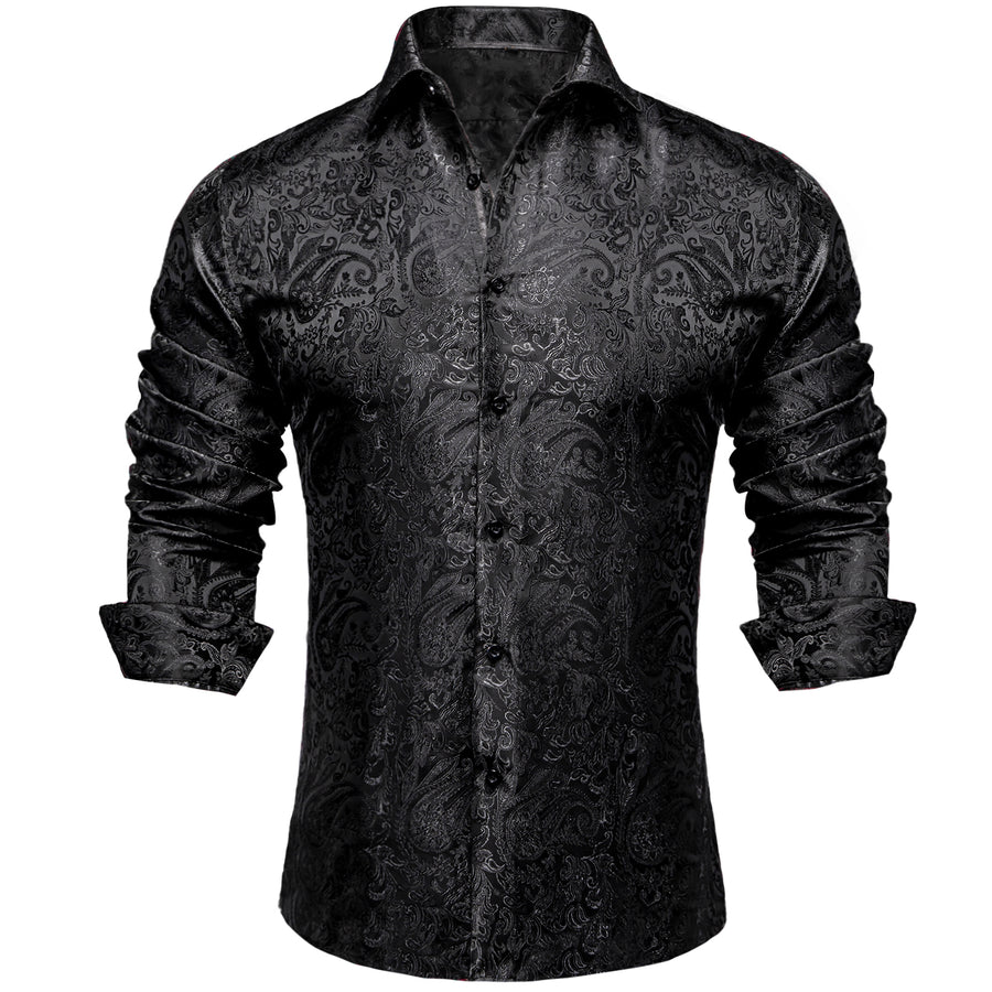 Black Paisley Silk Dress Shirt shirt S - Sophisticated Gentlemen