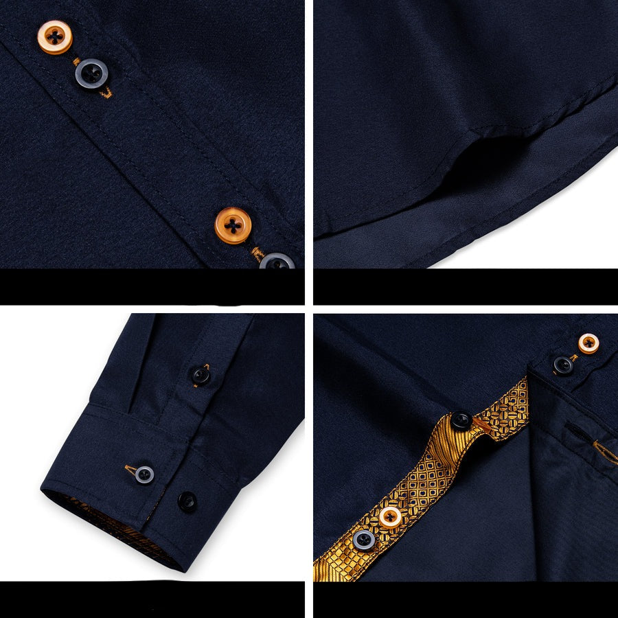 Navy Blue with Golden Accent Silk Dress Shirt shirt - Sophisticated Gentlemen