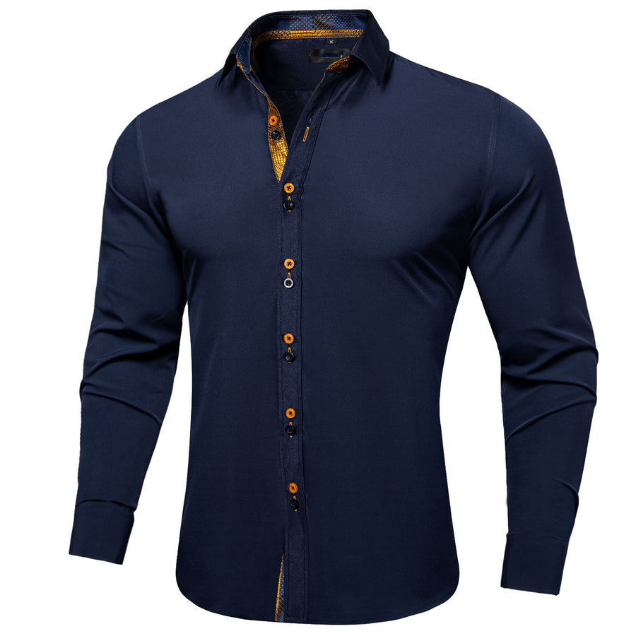 Navy Blue with Golden Accent Silk Dress Shirt shirt S - Sophisticated Gentlemen