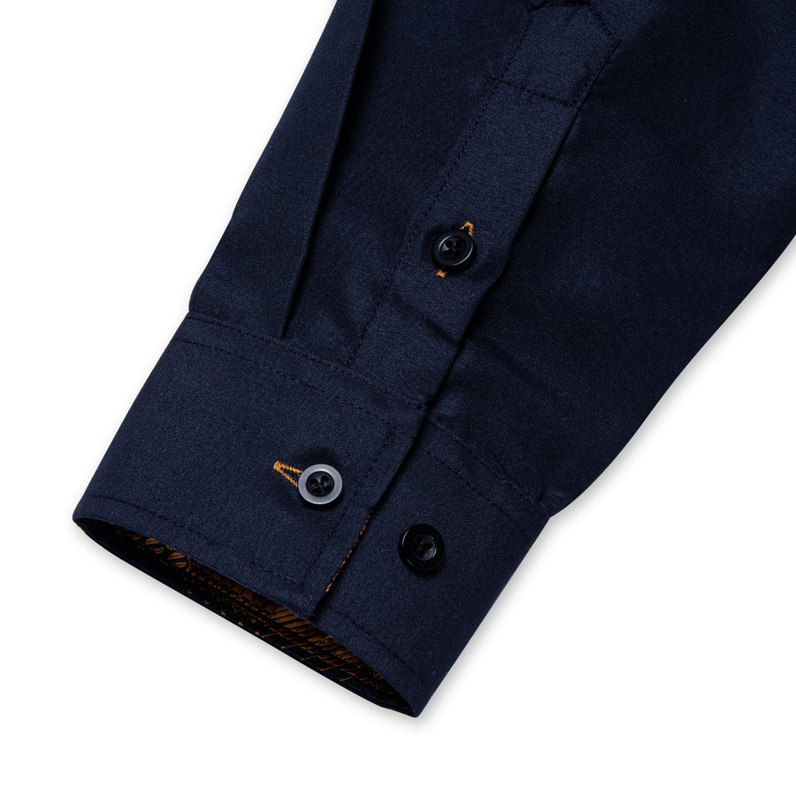 Navy Blue with Golden Accent Silk Dress Shirt shirt - Sophisticated Gentlemen