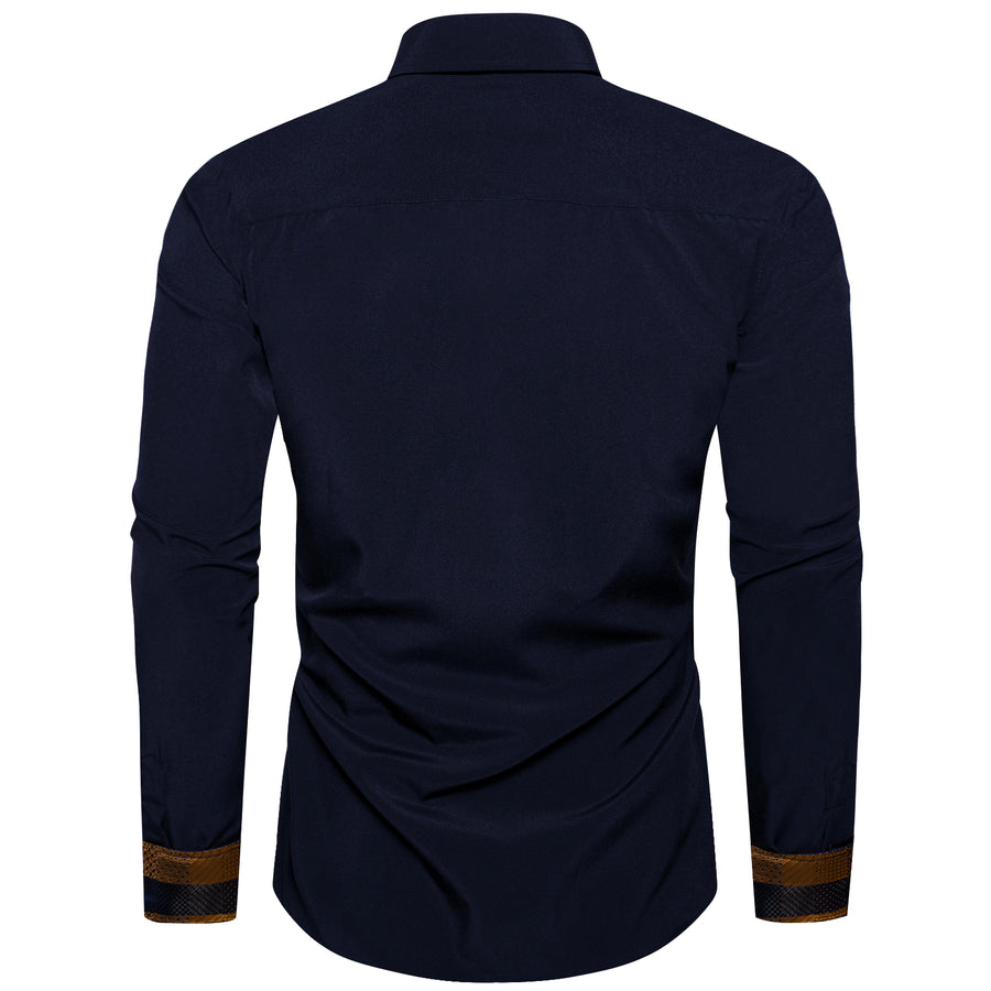Navy Blue with Golden Accent Silk Dress Shirt shirt - Sophisticated Gentlemen