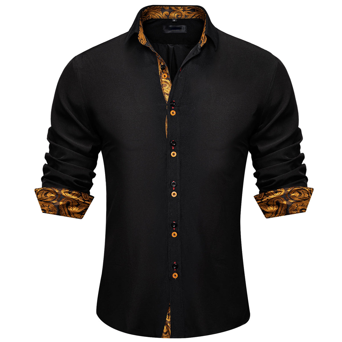 Black Shirt With Gold Paisley Accent shirt - Sophisticated Gentlemen