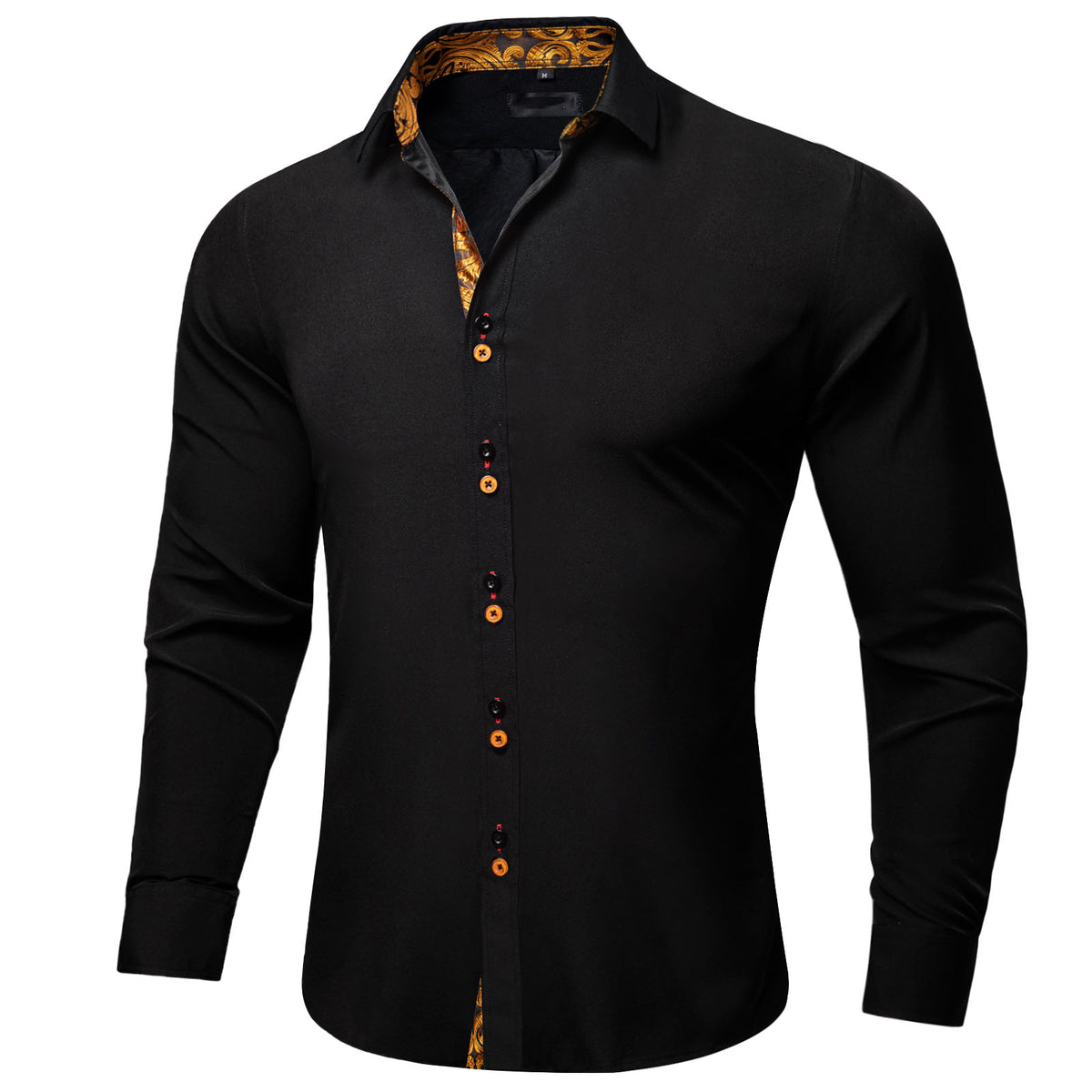 Black Shirt With Gold Paisley Accent shirt S (Chest 40) - Sophisticated Gentlemen