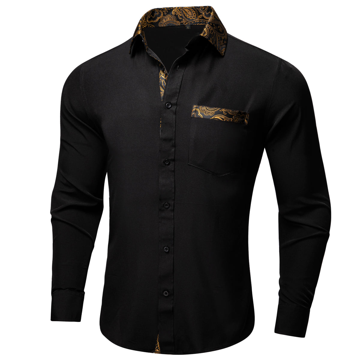 Black Dress Shirt with Gold Paisley Accent 2XL Black Dress Shirt with Gold Paisley Accent 2XL