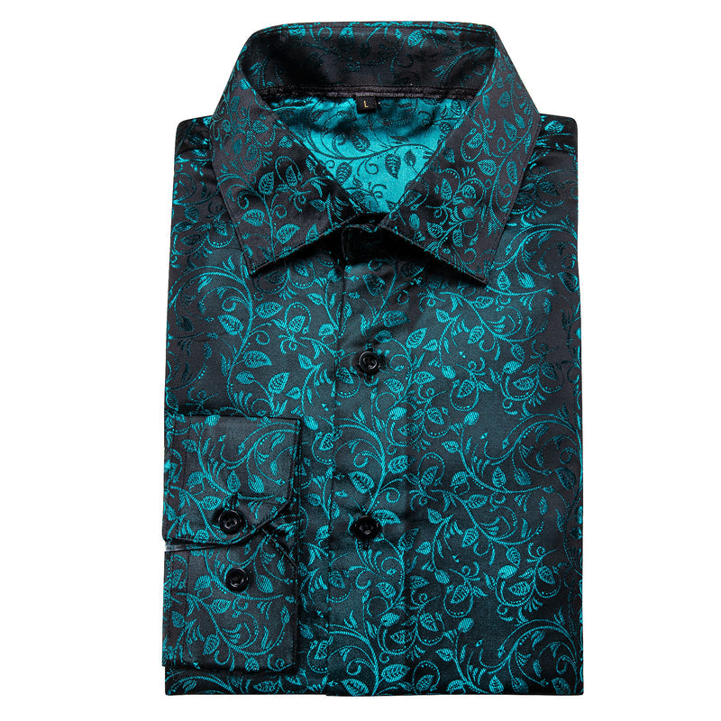 Black and Lake Blue Floral Silk Dress Shirt shirt - Sophisticated Gentlemen